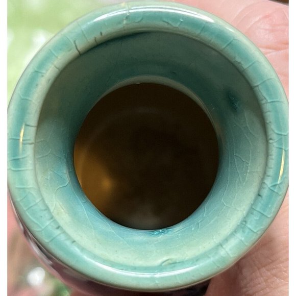 Unbranded unsigned Blue Green Brown drip‎ glaze 5” bud vase crazing FLAW - Picture 10 of 10